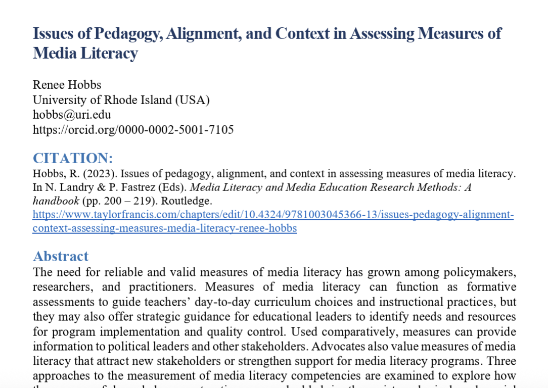 Issues of pedagogy, alignment, and context in assessing measures of media literacy.